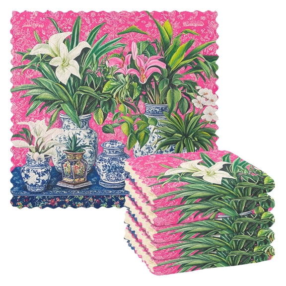 Yayeee 6 Pack Kitchen Dish Cloths Set for Washing Soft Drying Absorbent Microfiber Towels, White Vibrant Flowers