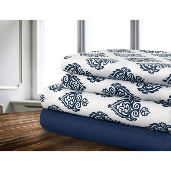 Safdie & Co. Microfiber Sheet Set 4PC King Navy Damask