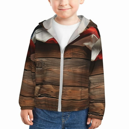 

Gaeub Rustic American Flag Wood Print Athletic Sun Protection Hoodie for Kids Long Sleeve Outdoor UV Shirt Running Fishing Top for Boys Girls-3 Years