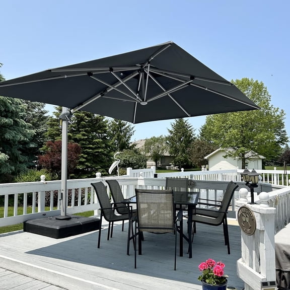 PURPLE LEAF 9 x 12FT Rectangular Double Top Deluxe Solar Powered LED Patio Umbrella Outdoor Cantilever Umbrella, Gray