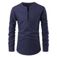 thumbnail image 2 of Mens Long Sleeve Shirts Solid Color Casual Loose Fitting Button Down Collar Trendy Fall Business Blouse Tops,Navy 2,2XL, 2 of 4