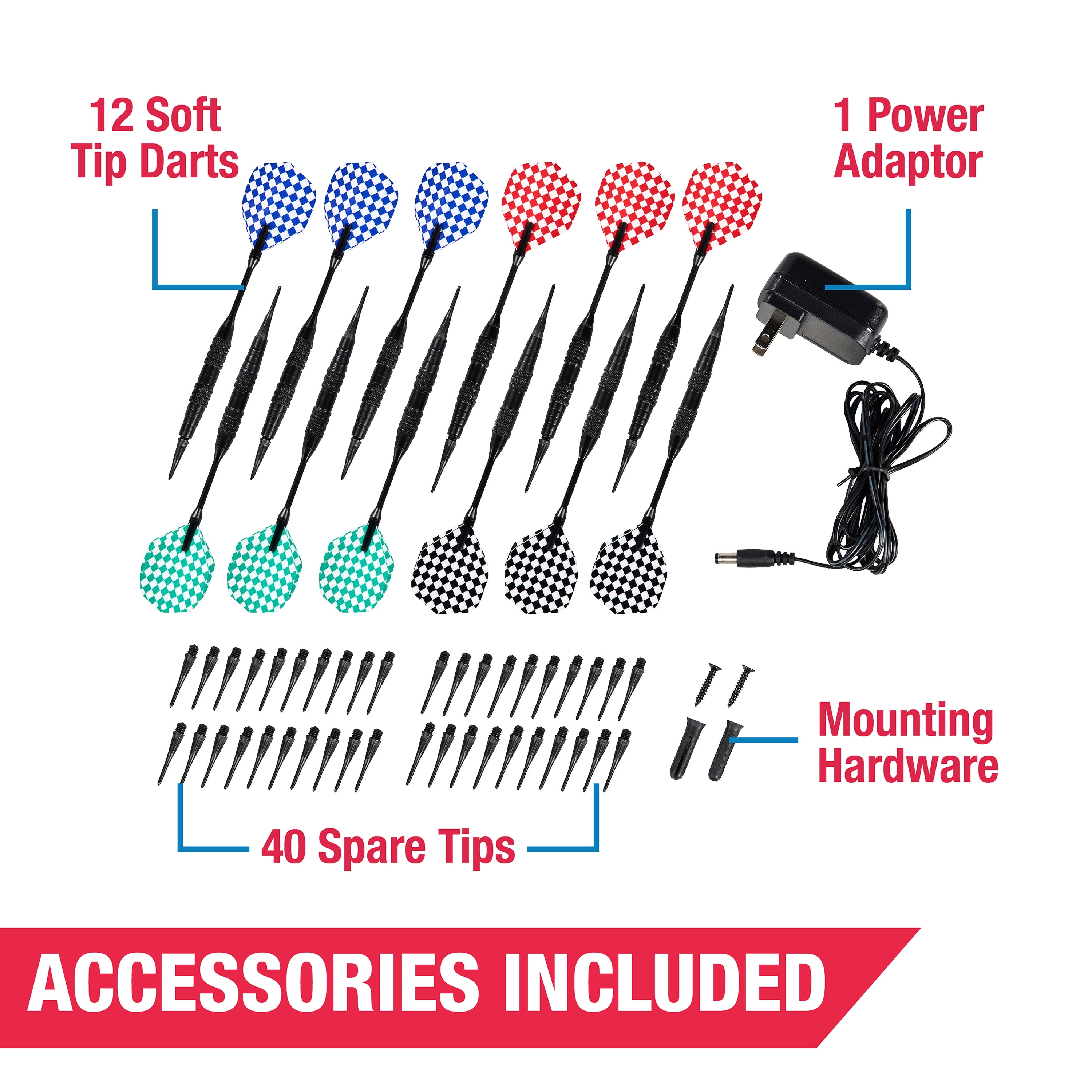 Elmhurst Electronic Dartboard Cabinet with Digital X/O Cricket Scorekeeping, Soft Tip Darts, by MD Sports
