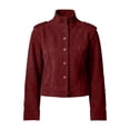 thumbnail image 6 of Women's Solid Long Sleeve Stand Collar Casual Button Jacket, 6 of 7