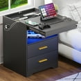thumbnail image 3 of FREDEES Nightstand with Charging Post, 3 Colors Smart Body Sensor Nightstand with Drawers and Gun Safe, Adjustable Brightness, Modern One Piece Nightstand for Bedroom/Living Room Furniture Black, 3 of 6