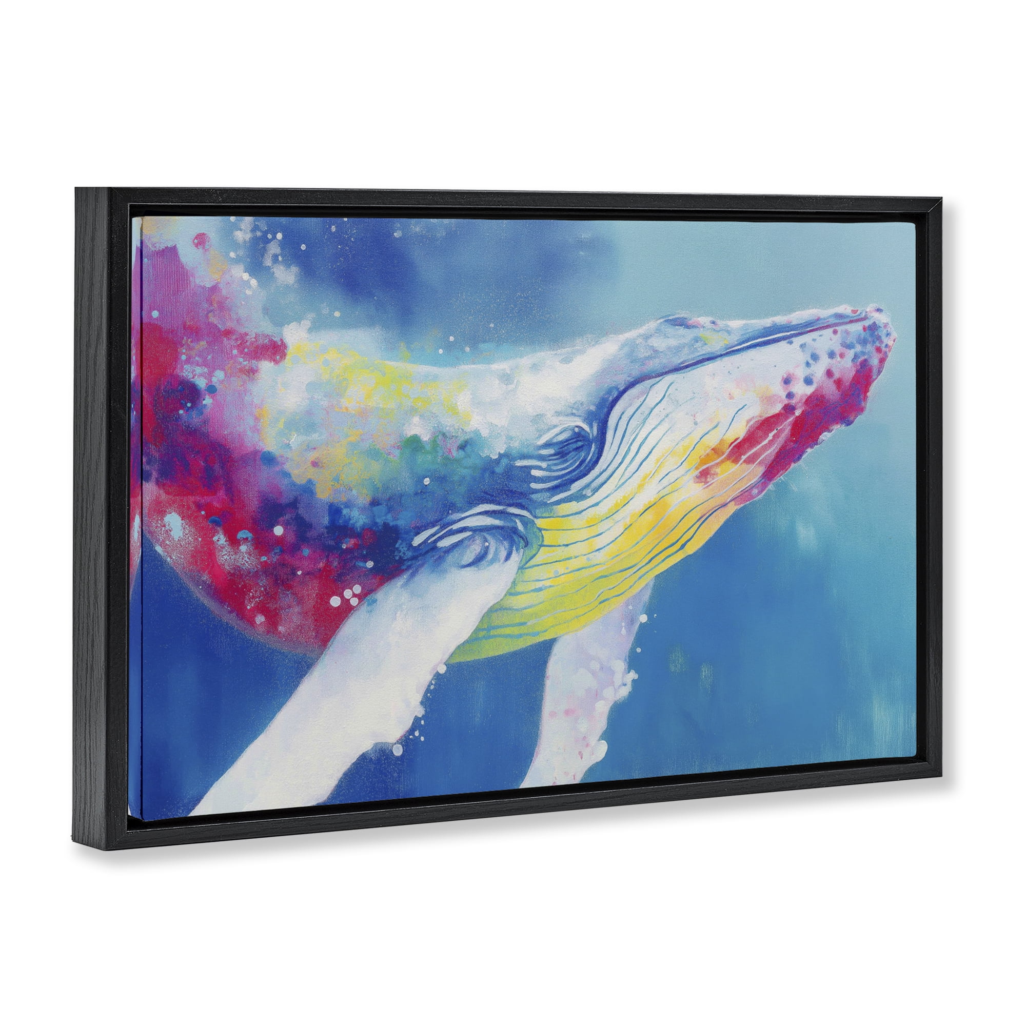 Stupell Industries Breaching Humpback Whale Black Framed Floater Canvas Wall Art, design by Chromatic Storm Studio