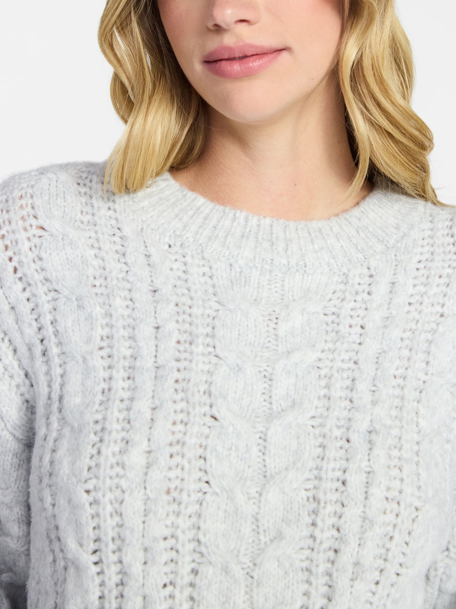 No Boundaries Cable Crewneck Drop Shoulder Sweater, Midweight, Women's XXS-XXL