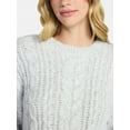 thumbnail image 4 of No Boundaries Cable Crewneck Drop Shoulder Sweater, Midweight, Women's XXS-XXL, 4 of 5