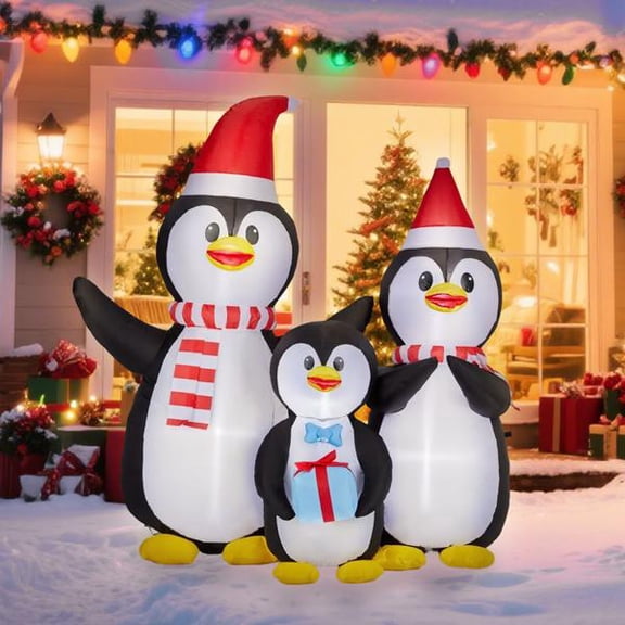 Christmas Inflatable Penguin Family, 5 LED Lights, 3-Penguin Design, Weatherproof Polyester, for Yard, Garden, Indoor