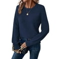 thumbnail image 2 of UDAUDU Sweaters for Women Casual Long Sleeve Crewneck Crochet Knit Pullover Sweater Tops 2026 Fall Fashion Trendy Outfits Navy 2XL, 2 of 8