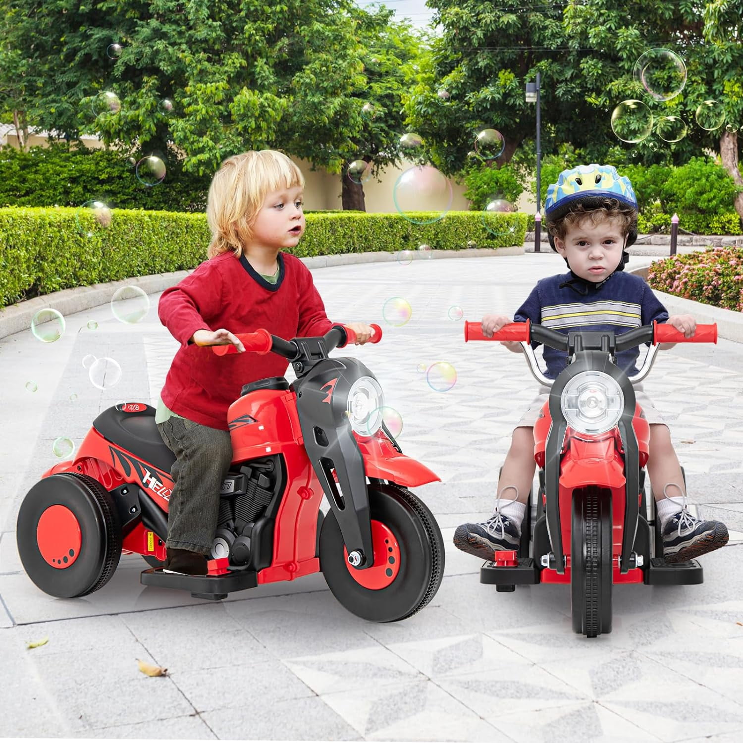 OLAKIDS Kids Motorcycle, 6V Electric Ride On Car with Automatic Bubble Function, Foot Pedal, Headlight, Music, 3 Anti-Skip Wheels Vehicle for Children, Toddler Ages 3+ (Red)