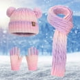 thumbnail image 2 of BRICH Colorful Kids Winter Hat Scarf Gloves Set Pom Pom Beanie Hat Knit Long Scarf Warm Lined Mittens Gloves Purple One Size, 2 of 6