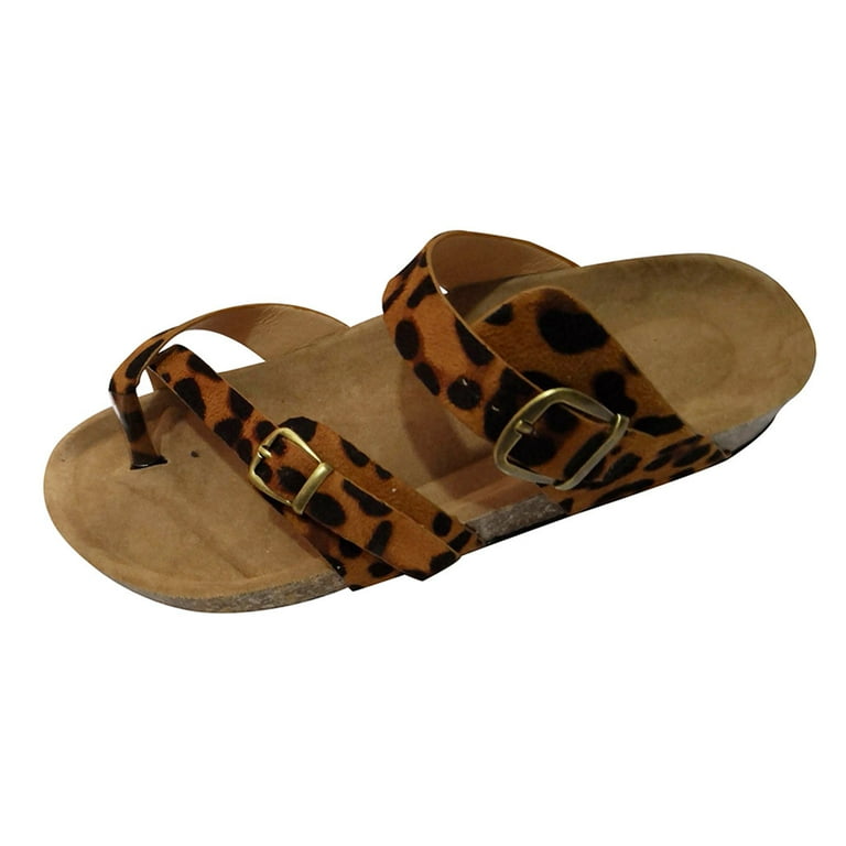 Leopard print cheap cork sandals