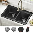 thumbnail image 2 of KRAUS Forteza 33” Drop In / Undermount 60/40 Double Bowl Granite Kitchen Sink in Black, 2 of 8