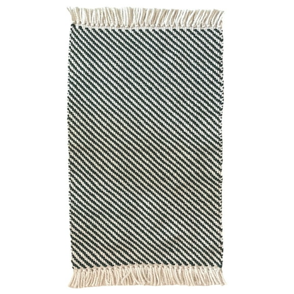 Woven Green & White Striped Accent Rug 20x34 Kitchen Throw Mat