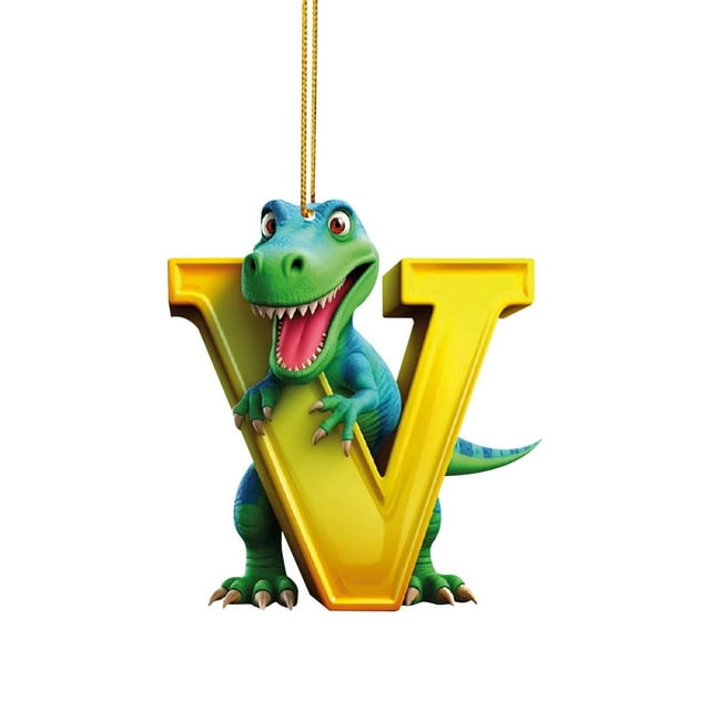 Penkiiy Personalized Dinosaur Christmas Ornament 26 Letters Hanging Pendant Ornaments, 2024 Plastic Initial Monogram Xmas Tree Decorations with Hanging Rope Unique Customized Funny Gift for Kids