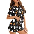 thumbnail image 3 of Jeiento Halloween Pajamas for Women 2 Piece Short Sleeve Shirts and Pants Spooky Ghost Ladies Sleeping Outfits Teens Soft Sleepwear Set High Elastic Lounge Wear Tops Bottoms Easy Clean, Size 4XL, 3 of 7