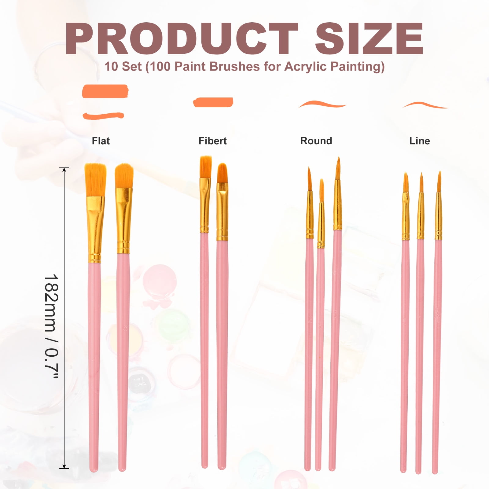 Paint Brushes Set, 100Pcs Acrylic Paint Brush Nylon Hair for Watercolor Oil Painting Miniature Detailing Rock Painting, Red