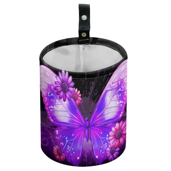 Butterfly Flower Car Trash Can Waterproof Car Garbage Can Car Seat Back Hanging Trash Bag Portable Camping Garbage Bin Storage Bag Collapsible Trash Container