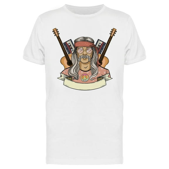 Hippie Man With Guitars T-Shirt Men -Image by Shutterstock, Male Medium