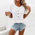 thumbnail image 5 of Aezemi Women Pullover Button Shirts Round Neck Short Sleeve Fashion Comfy Summer Tees Trendy Outdoor Soft Tunic All Match Undershirts Tops M, 5 of 7