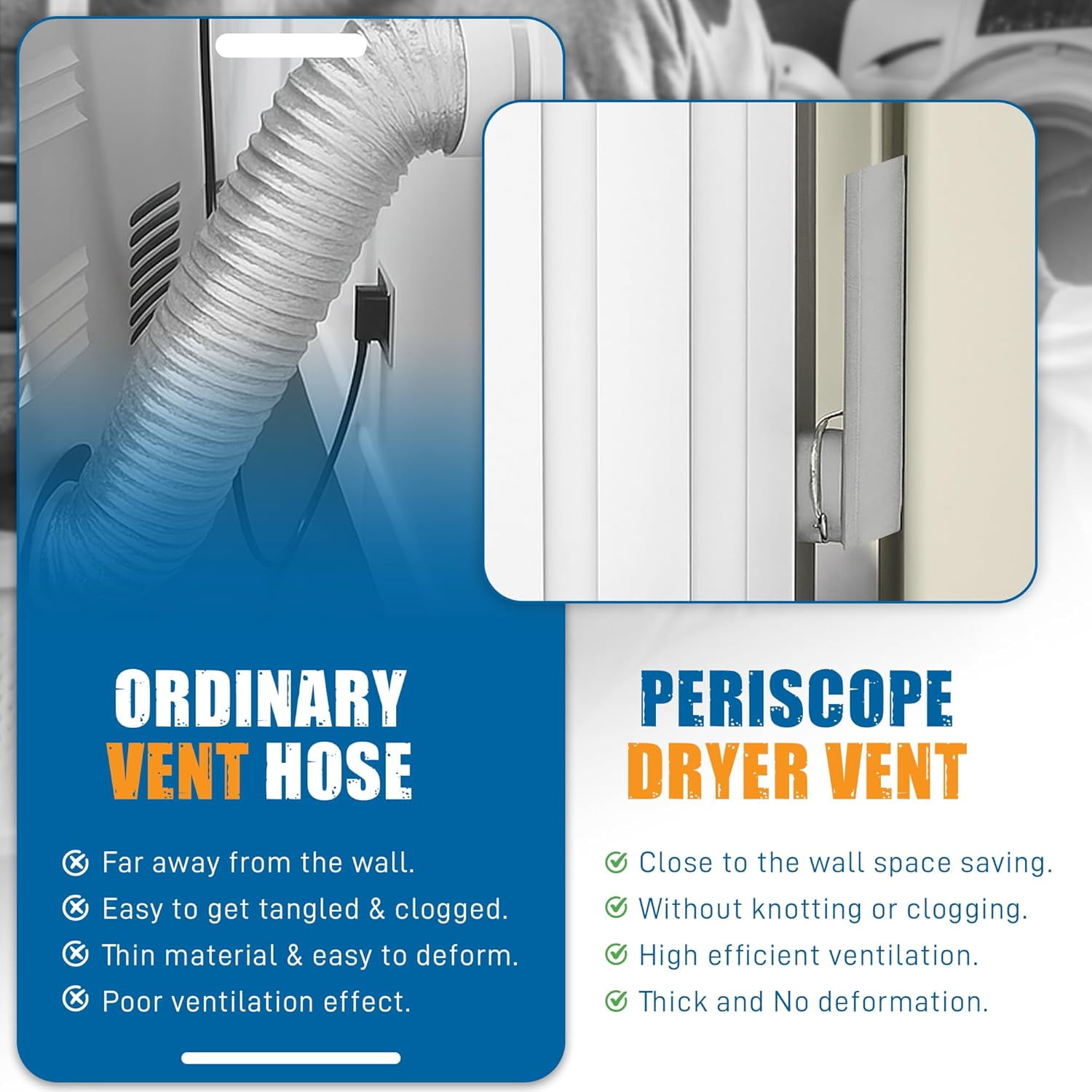 Woodeze - Close Clearance Dryer Vent Periscope Pipe 29"-50" | Periscope Dryer Vent | Fits 4" Dryer Vents | Flat Dryer Vent Duct | Flexible Outlet Installation for Better Dryer Positioning Near Wall