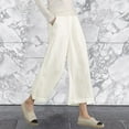 thumbnail image 2 of Riforla 2024 Women's Casual Loose Elastic Waist Cotton Trousers Seven Point Wide Leg Pants Summer Pants White S, 2 of 6