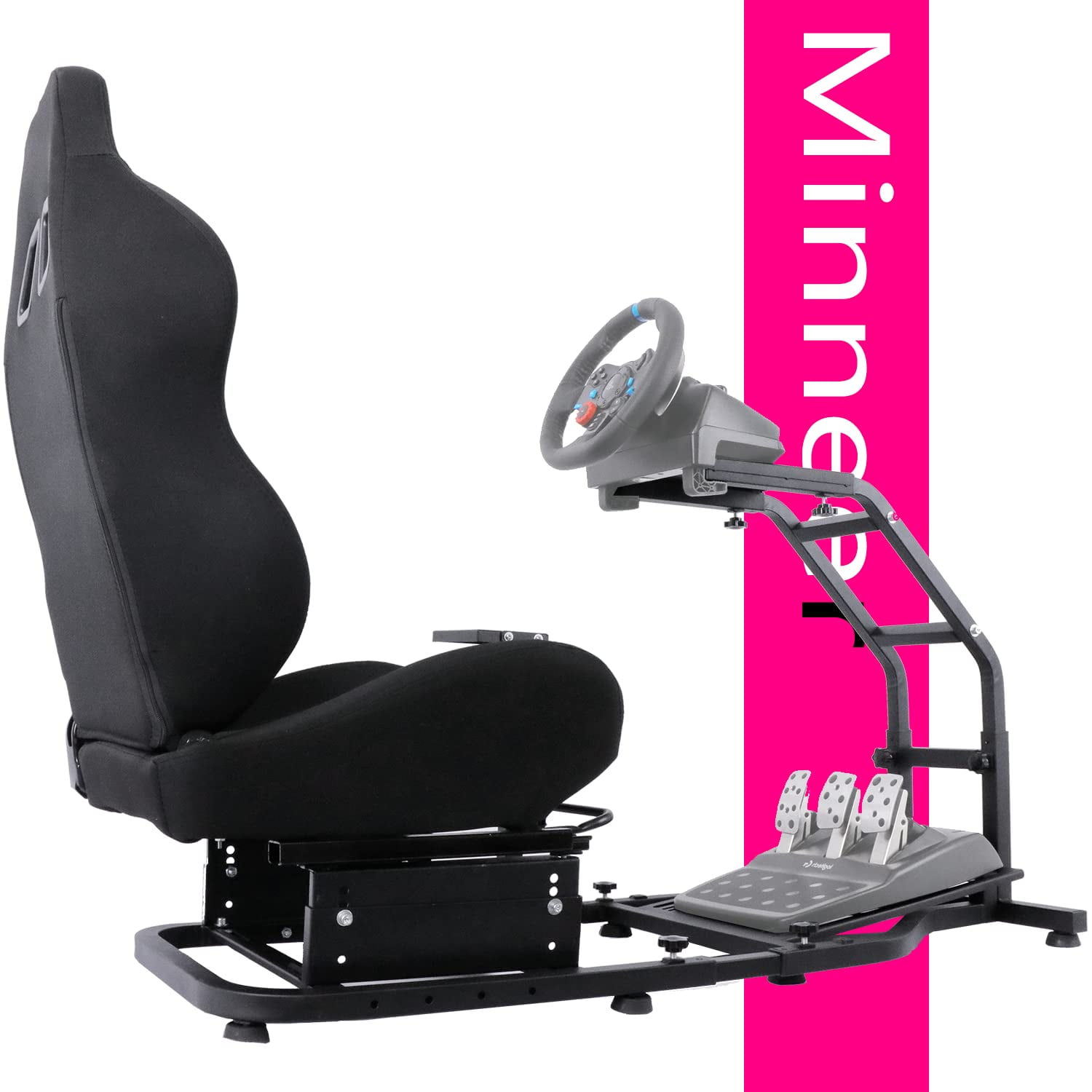 Minneer Racing Simulator Cockpit with Black Seat fit for Logitech G29,G27, G25, G923 Without Wheel and Pedals