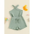 thumbnail image 4 of Musuos 2Pcs Toddler Girl Summer Outfits 6 12 18 24M 3 4Y Sleeveless Cross Halter Tank Tops + Solid Color Shorts Set Casual Clothes, 4 of 10