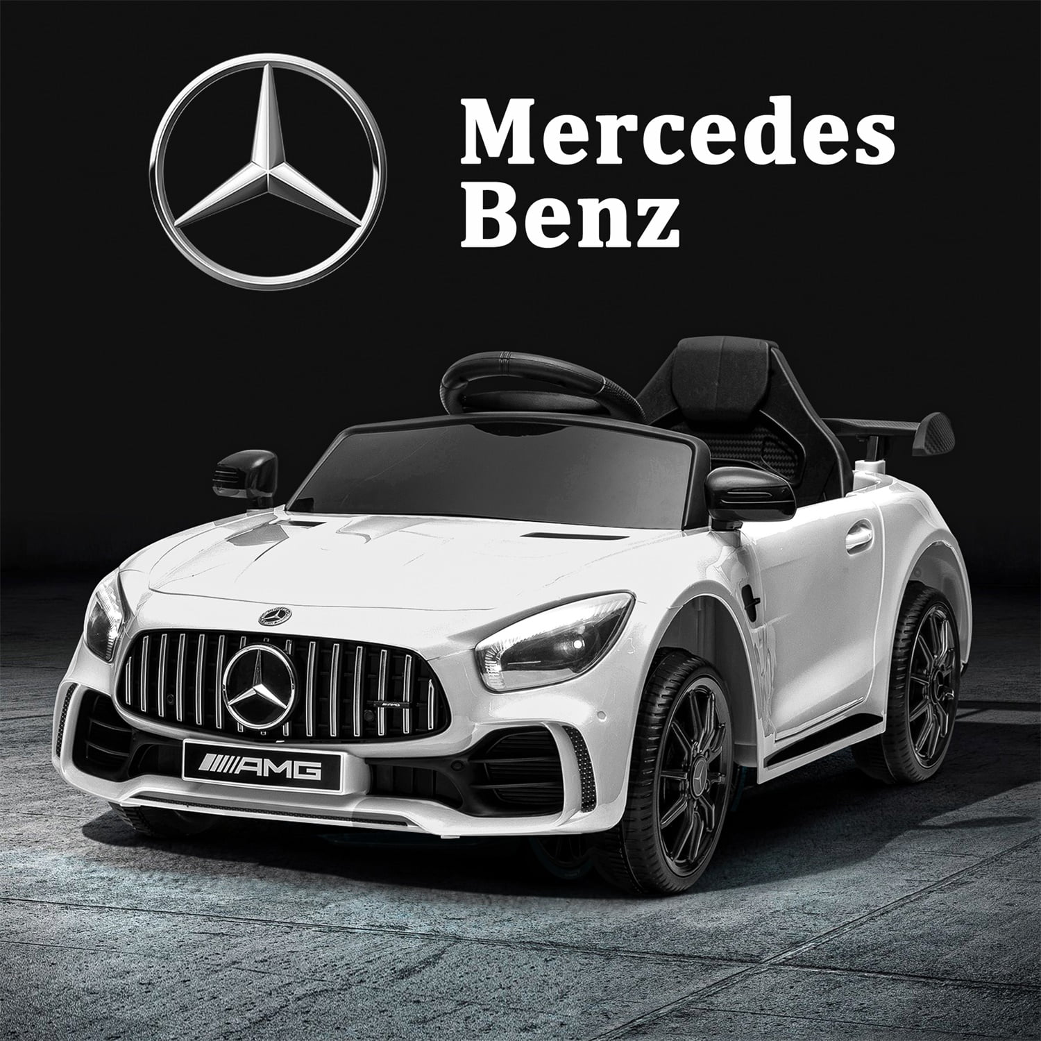 CIPACHO Licensed Mercedes-Benz AMG GTR Dual drive 12V Powered Ride Ons Sports Car with 2.4G Remote Control, White CIPACHO Licensed Mercedes-Benz AMG GTR Dual drive 12V Powered Ride Ons Sports Car with 2.4G Remote Control, White
