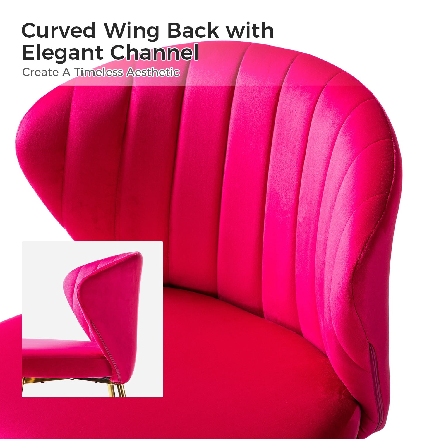 Tina's Home Velvet Dining Chairs Set of 2 Upholstered Wingback Side Chairs Living Room Kitchen Fushia