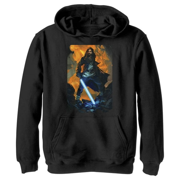 Boy's Star Wars: Obi-Wan Kenobi Painted Obi-Wan  Pull Over Hoodie Black X Large