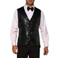 thumbnail image 1 of Chaleco sin mangas brillante de lentejuelas INSPIRE CHIC para hombres, corte ajustado en V, fiesta disco, corbata de moño, 2XL, negro, 1 of 5