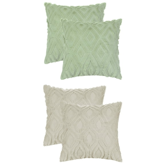 NOMADIC NOOK Set of 4 Soft Shaggy Plush Throw Pillow Covers Home Decor Pillow Covers Set Green-1/Khaki-2 16" x 16"