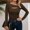 Coffee, variant on Ladies Stretch Knit Long Sleeve Tee Contouring Fit Blouse Featuring Subtle Cutouts For Chic Layered Looks Black