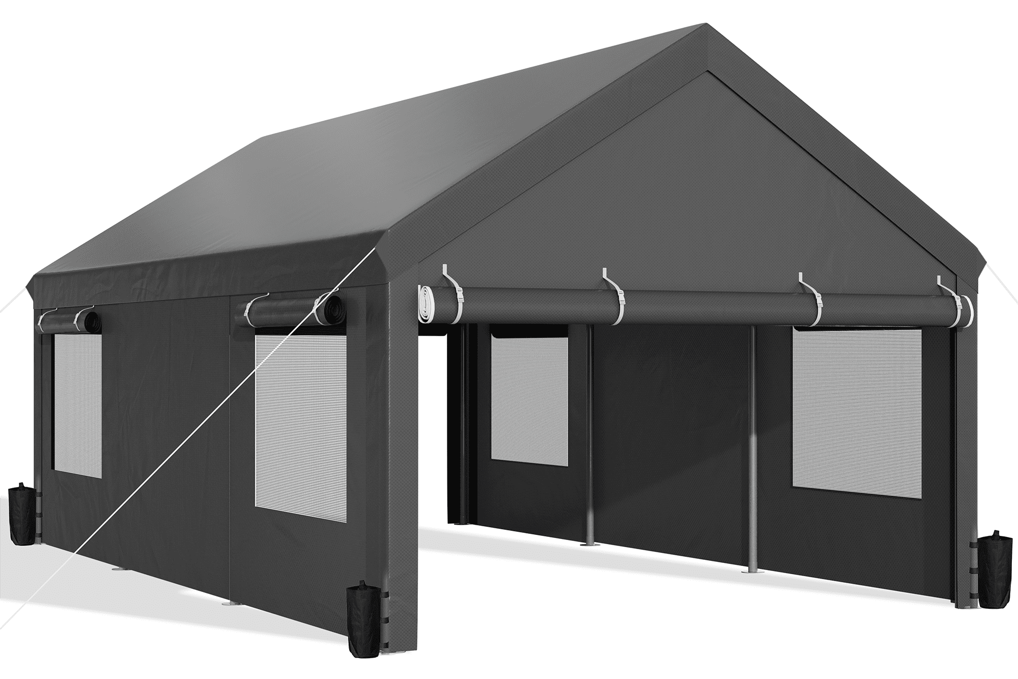 Walsunny 12x20 ft Carport with 4 Sandbags Heavy Duty Canopy with Roll-up Windows Portable Garage with Removable Sidewalls & Doors Car Canopy Gray Walsunny 12x20 ft Carport with 4 Sandbags Heavy Duty Canopy with Roll-up Windows Portable Garage with Removable Sidewalls & Doors Car Canopy Gray