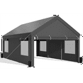 thumbnail image 6 of Walsunny 12x20 ft Carport with 4 Sandbags Heavy Duty Canopy with Roll-up Windows Portable Garage with Removable Sidewalls & Doors Car Canopy Gray, 6 of 11