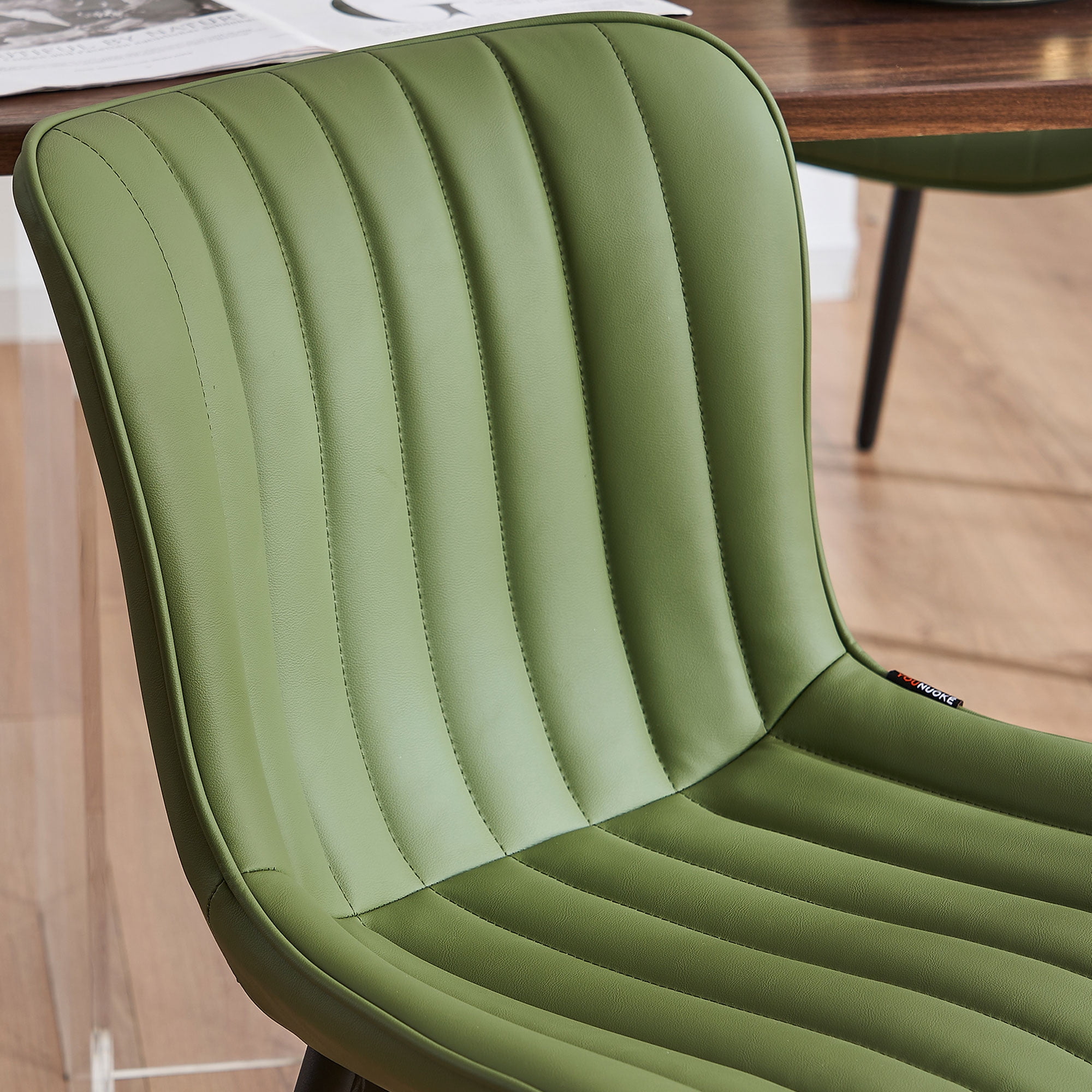 YOUNIKE Soft Dining Chair Set of 2 Faux Leather Upholstered Wide Back Kitchen Chair, Green