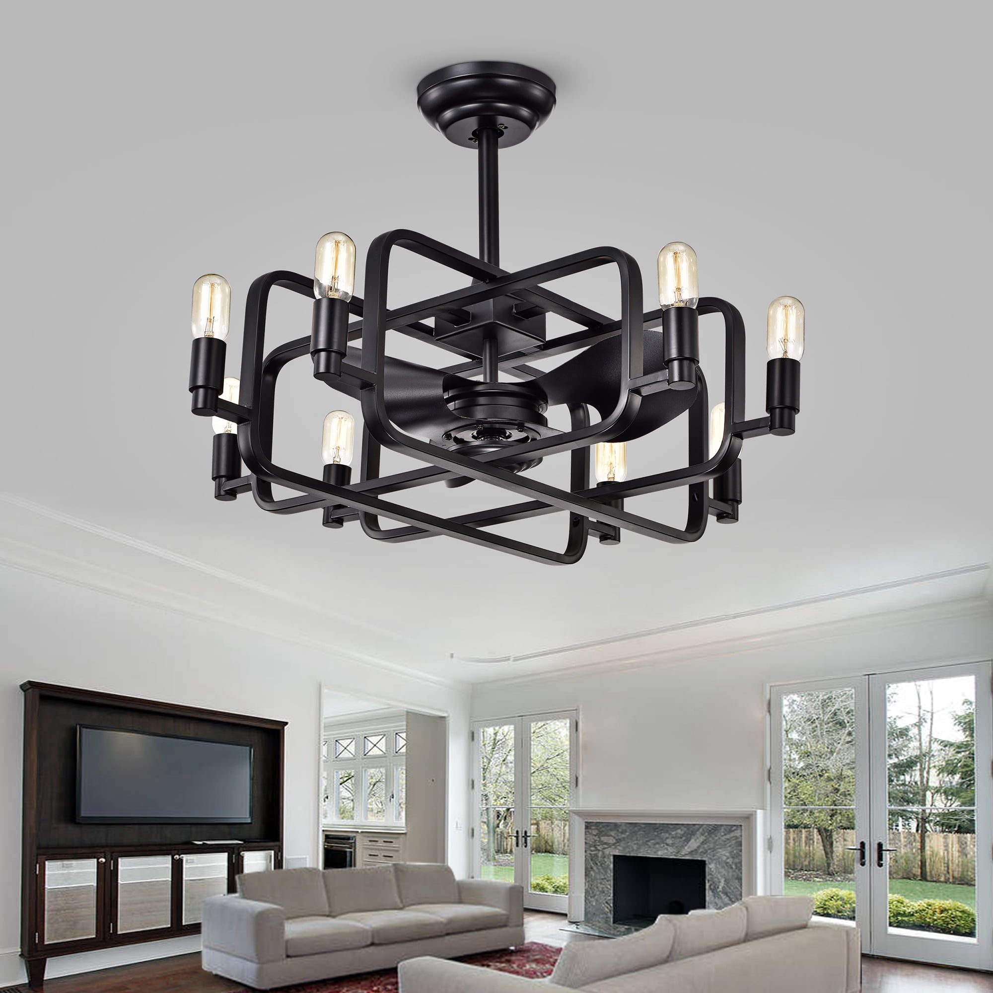 Usard Black 32-inch 8-light Lighted Ceiling Fan Fandelier Remote