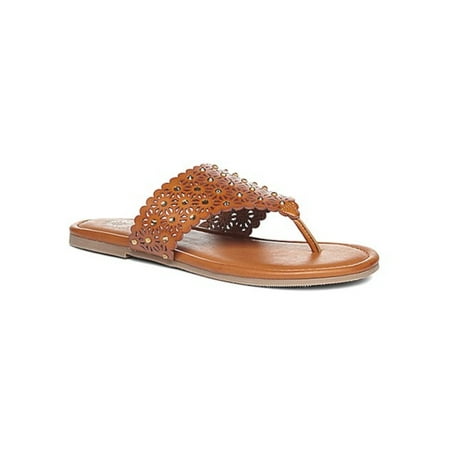 

YELLOW BOX Womens Natural Brown Laser Cut Embellished Padded Tessie Round Toe Slip On Flip Flop Sandal 7.5