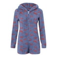 thumbnail image 3 of BLTIBY Womens Fleece Sherpa Hooded Romper Warm Fuzzy Short Playsuit Jumpsuit Cute Valentine Onesie Sleepwear Adult Zip Rompers Blue 2 S, 3 of 5