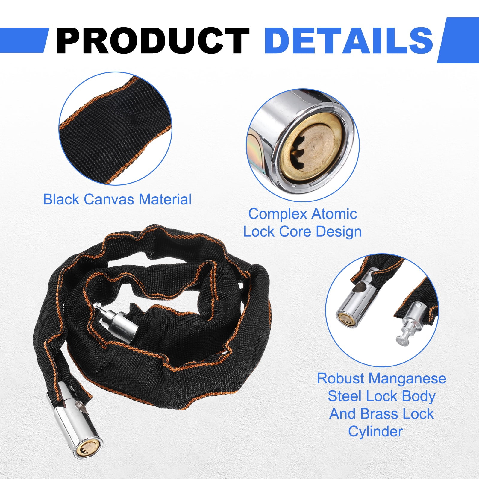 Bike Chain Lock, (33 Inch, Black) (2 Pcs), Manganese Steel Anti-Theft Bicycle Chain Round Lock with Keys, Suit for - Bike/Motorcycle/Scooter/Truck