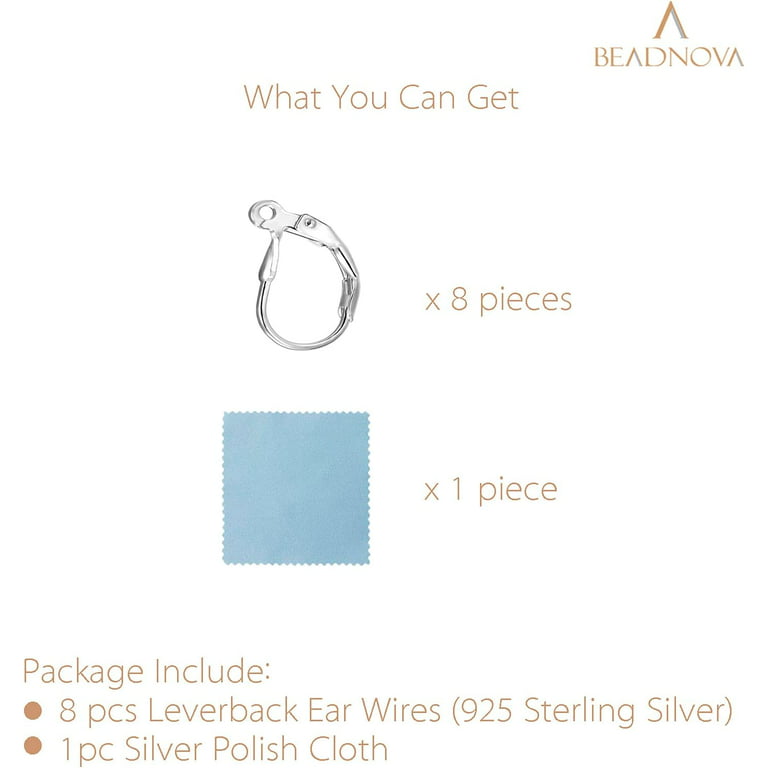 925 Sterling Silver Leverback Earring Hooks 8Pcs French Ear Wire Lever Back  Earw