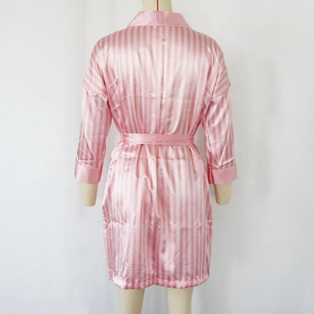 

nsendm Stripe Sexy Silk Robe Satin Sleepwear Pajamas Women Lingerie Bathrobe Size Plus Underwire Lingerie for Women Underwear Pink XX-Large