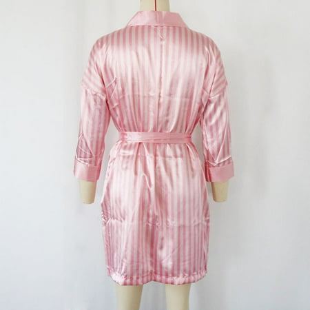 

B91xZ Lingerie For Women Lingerie Satin Sleepwear Stripe Silk Robe Pajamas Size Women Sexy Bathrobe Silk Stockings for Women with Bows Pink M