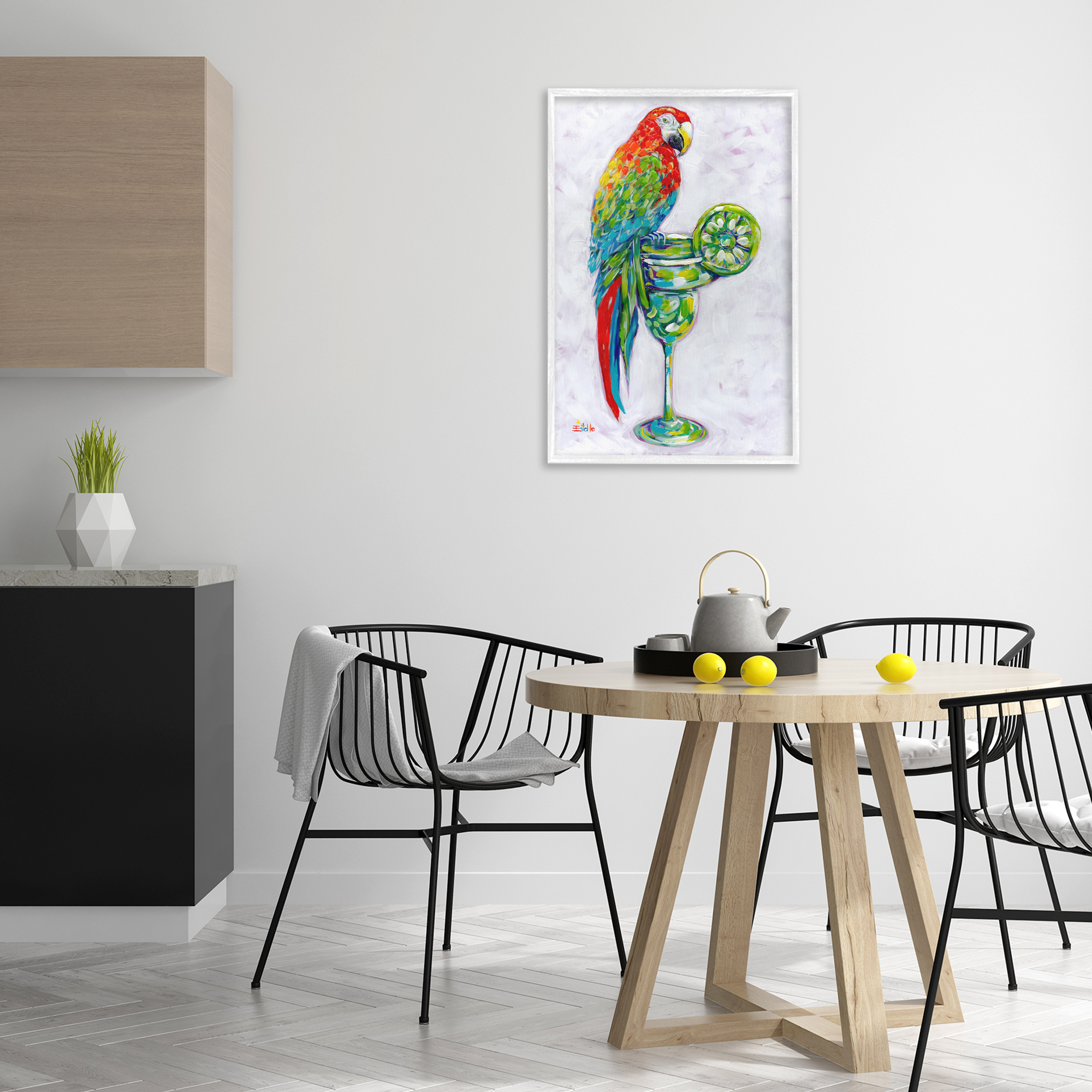 Stupell Industries Margarita Parrot Perched Food & Beverage Painting White Framed Art Print Wall Art, 20 x 30