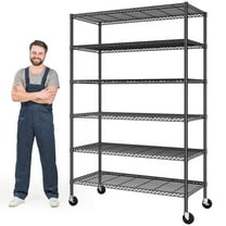 REIBII 6-Tier Wire Shelving Unit with Wheels, 82"H x 45"W x 18"D, 1200LBS Capacity,Adjustable Metal Storage Shelves for Garage,Kitchen,Pantry,Black