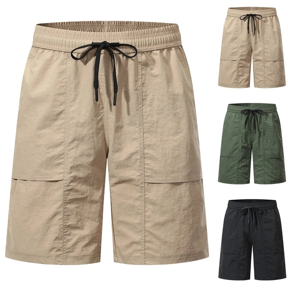 BRGZLK Mens Summer Shorts Elastic Waist Lightweight Casual Solid Color Shorts Pull On Drawstring Long Trunks For Travel Hiking Gym Pocketed