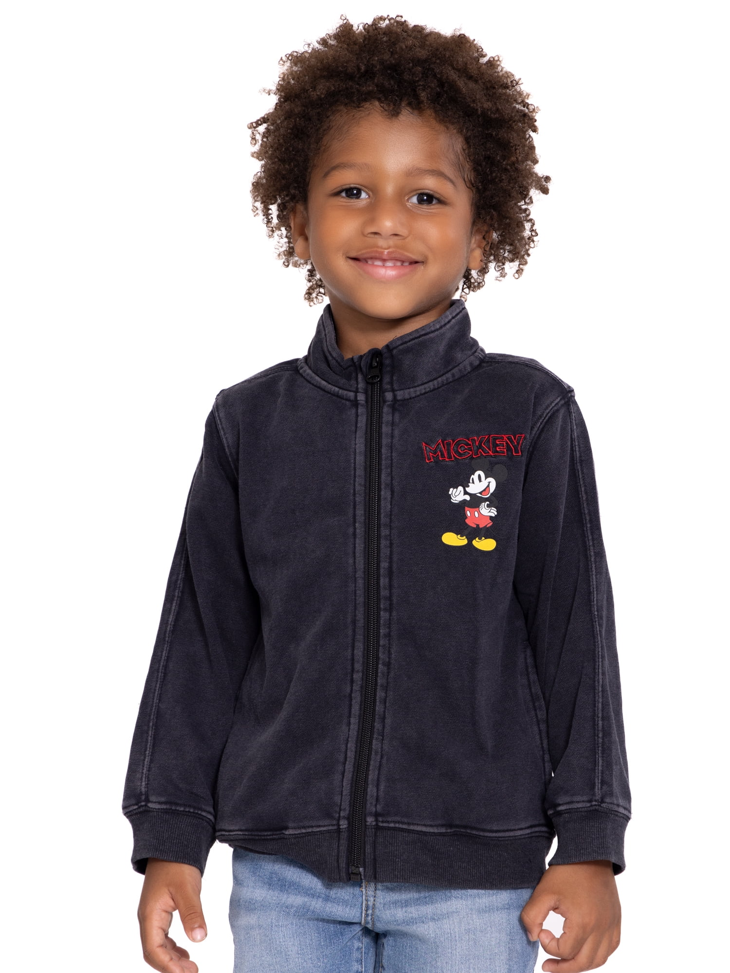 Disney Brandclub Mickey Mouse Toddler Boy Washed Graphic Print Zip Up Jacket Sizes 12M 5T