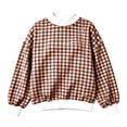 thumbnail image 4 of Htigea Plaid Sweatshirt for Women Mock Neck Long Sleeve Tops | Preppy Oversized Y2k Pullover, Aesthetic Drop Shoulder, Baggy, Casual, School, Going Out, Street, Fall Outfits Brown M, 4 of 7