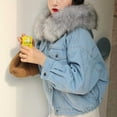 thumbnail image 4 of Chaqueta vaquera de manga larga con capucha para mujer, cálida y versátil, de pelo de cordero empalmado, con capucha y cuello engrosado., 4 of 8